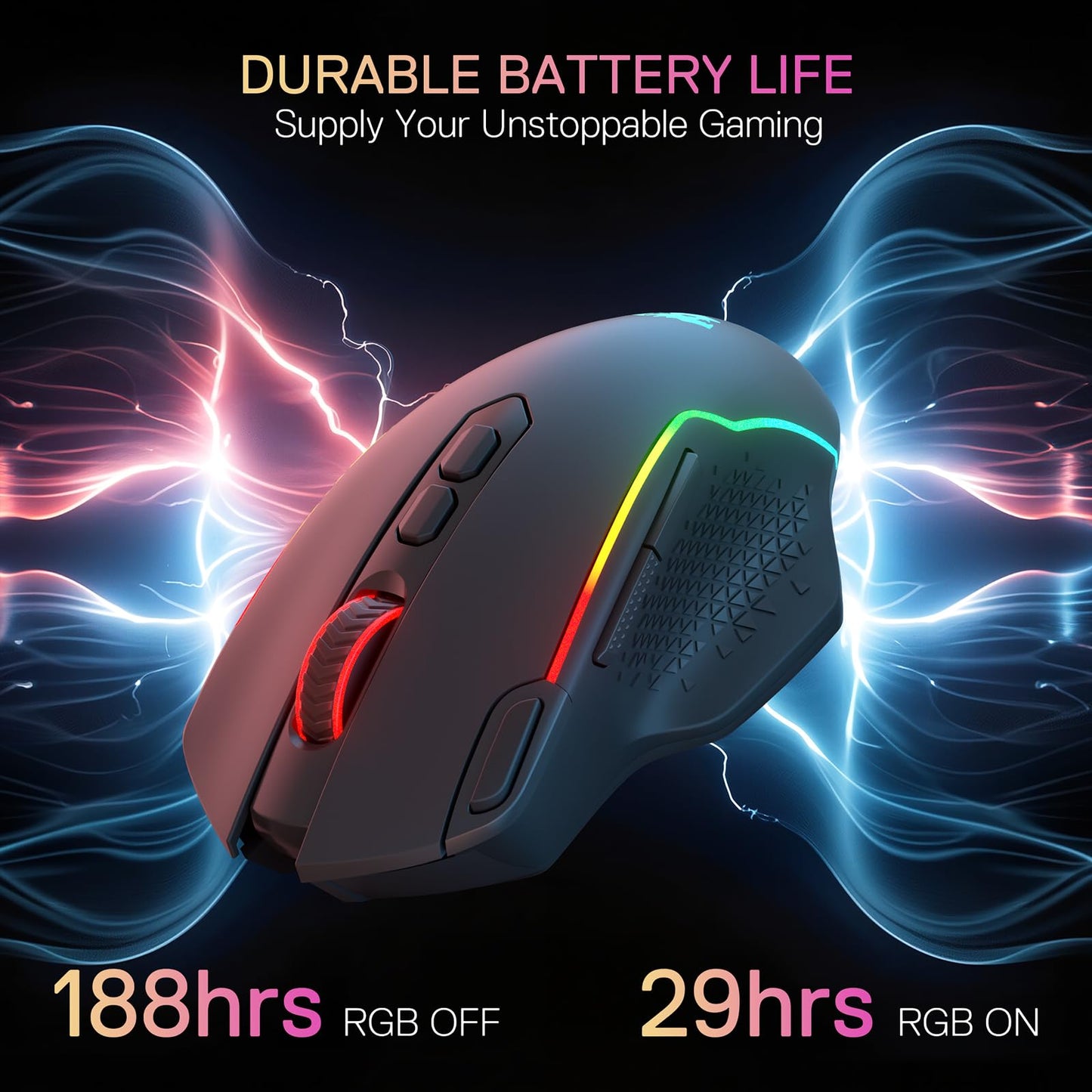 Redragon M810 Pro Wireless Gaming Mouse, 10000 DPI Wired/Wireless Gamer Mouse w/Rapid Fire Key, 8 Macro Buttons, 45-Hour Reliable Power Capacity and RGB Backlit for PC/Mac/Laptop