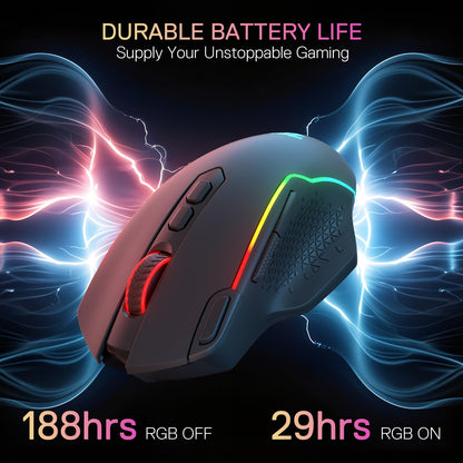 Redragon M810 Pro Wireless Gaming Mouse, 10000 DPI Wired/Wireless Gamer Mouse w/Rapid Fire Key, 8 Macro Buttons, 45-Hour Reliable Power Capacity and RGB Backlit for PC/Mac/Laptop
