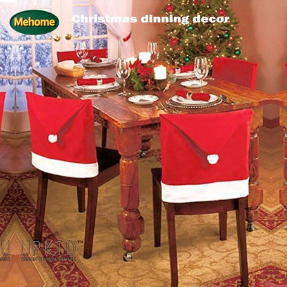 Mehome Santa Chair Covers Xmas Santa red hat Dining Chair Slipcovers Back Covers Christmas Chair Covers Set of 8 Slipcovers for Christmas Party Festive Decoration
