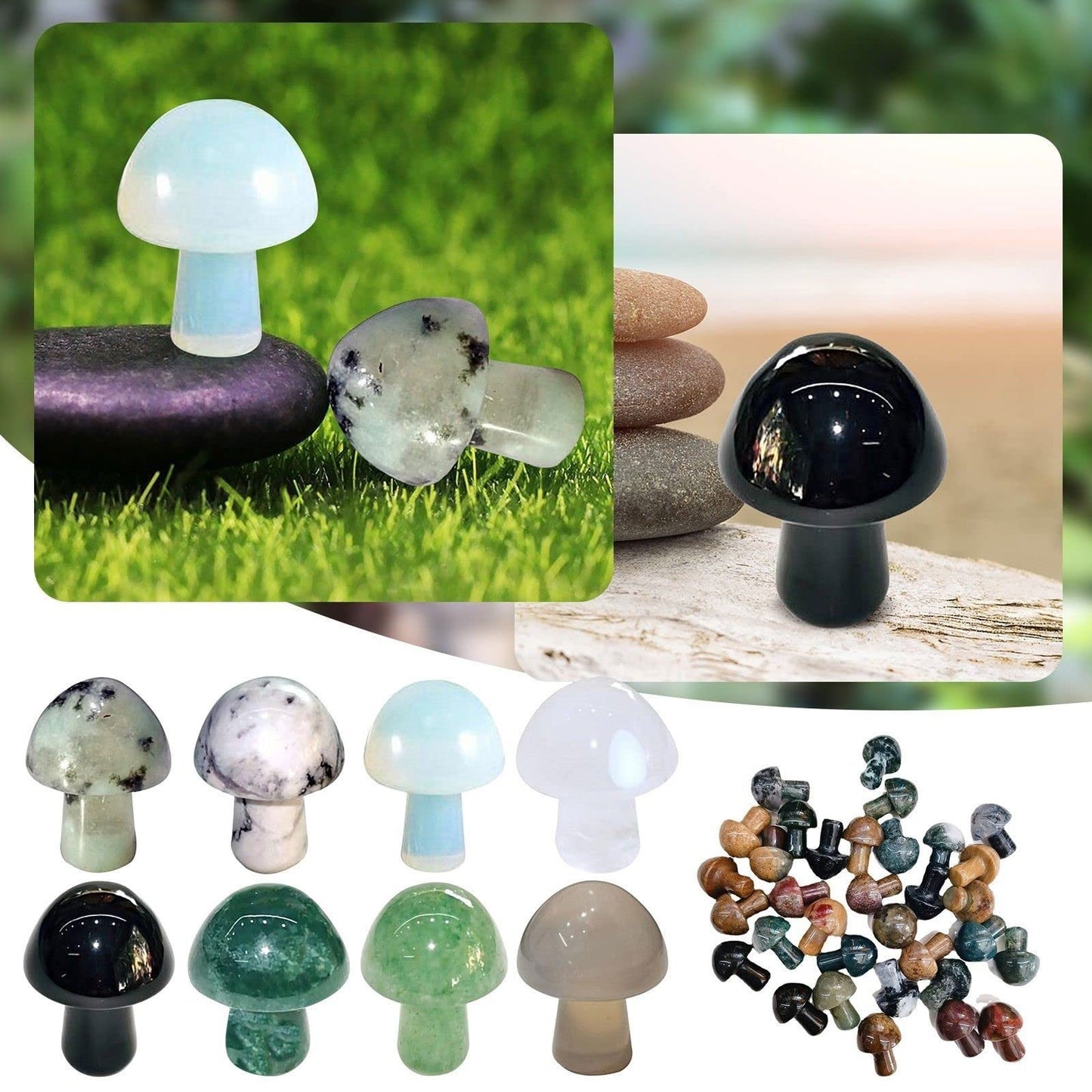 2TTFishoo 15PCS Indian Agate Natural Stones Mushroom Sculpture Decor Crystal for Home Crafts Flower Pot Gemstone Mini Mushroom Hand Making Yard Decoration