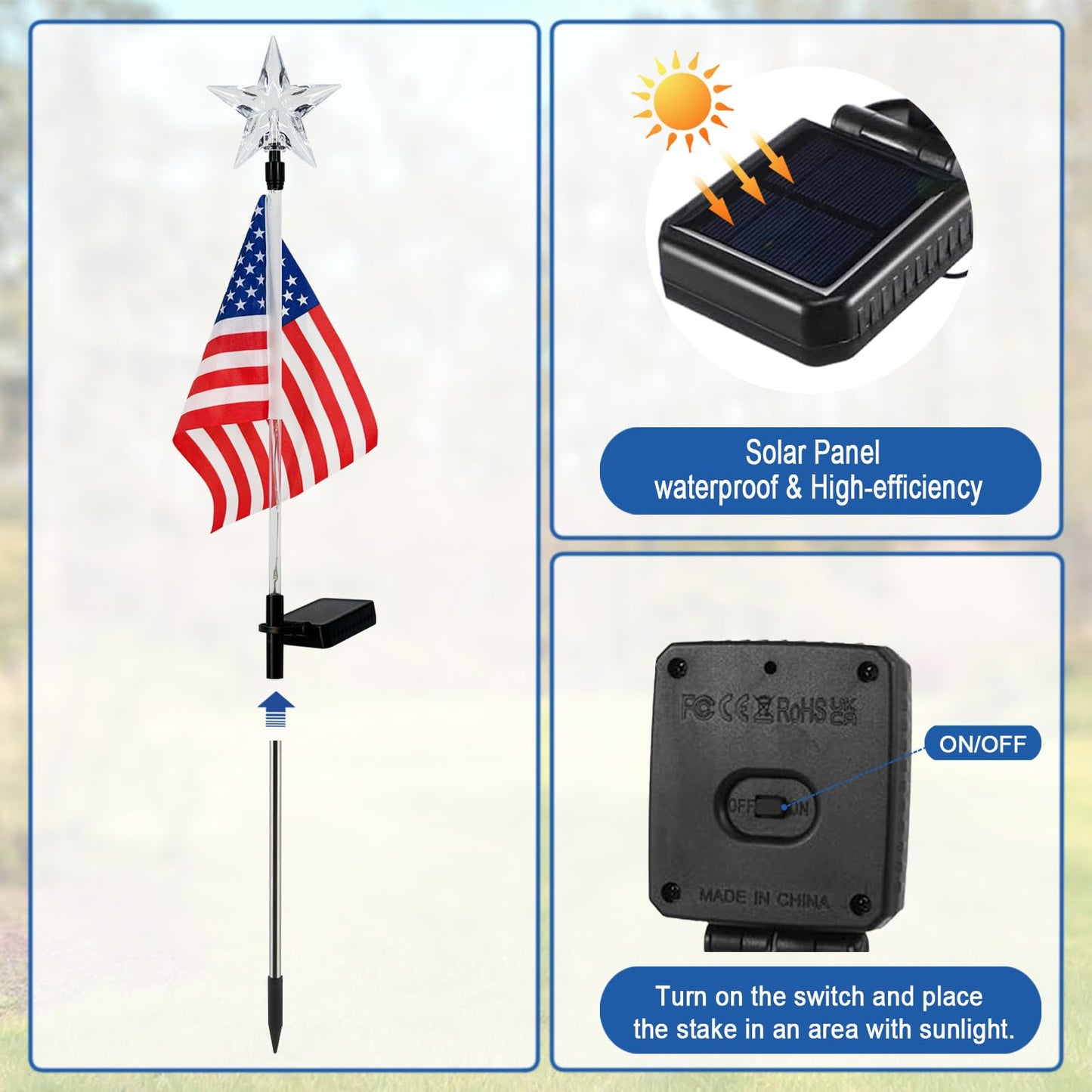 4th of July Decorations Outdoor,3 Pack American Flag for Outside Garden Stakes,Patriotic Solar Lights Outdoor Pathway,Yard,Lawn,National Day