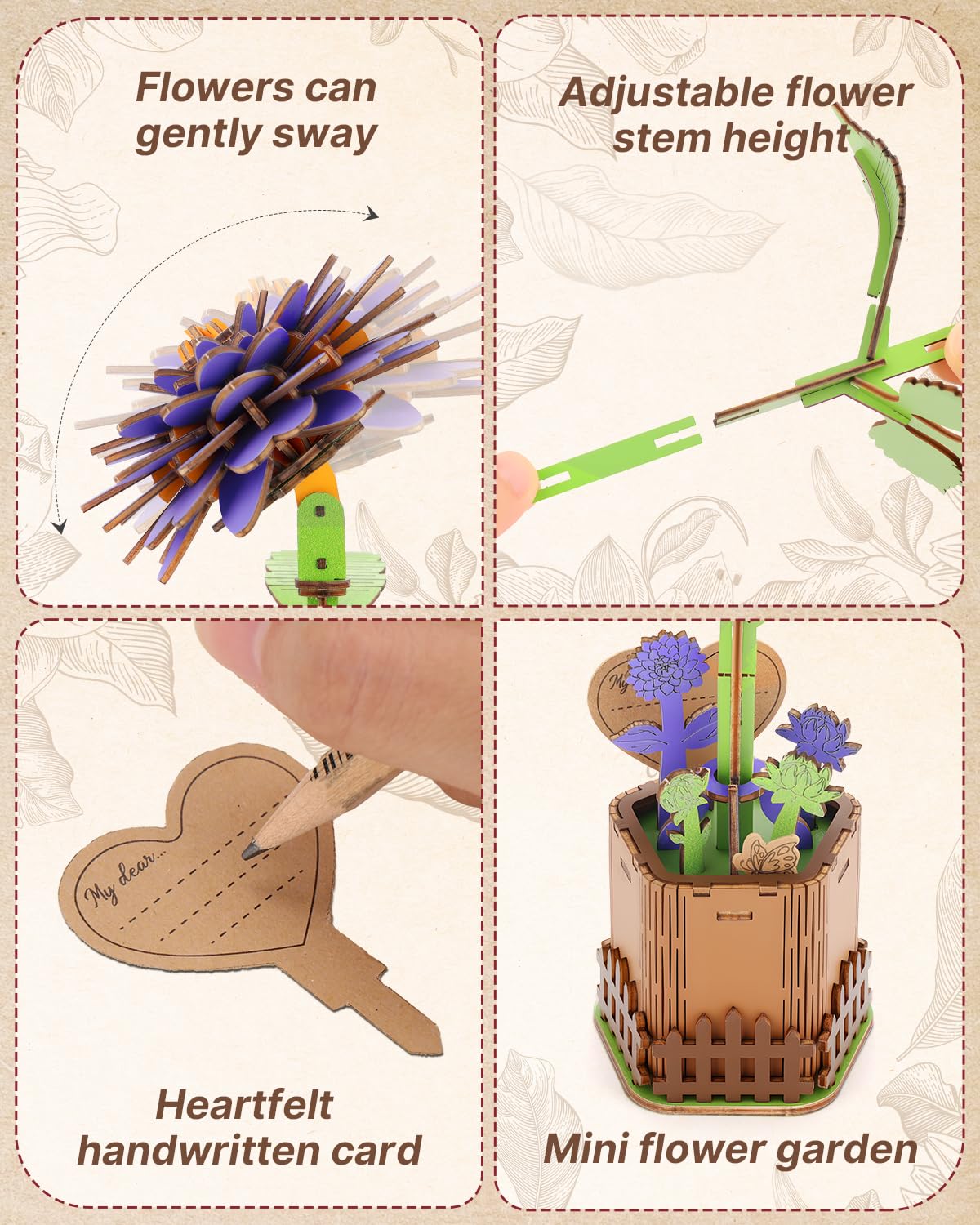 Kaayee 3D Flower Wooden Puzzles for Adults-Dahlia, Wooden Flowers Model Kit Set DIY Crafts to Build, Mother's Day/Botanical Collection/Ideal Creative Gift Ideas/Housewarming（117 PCS）