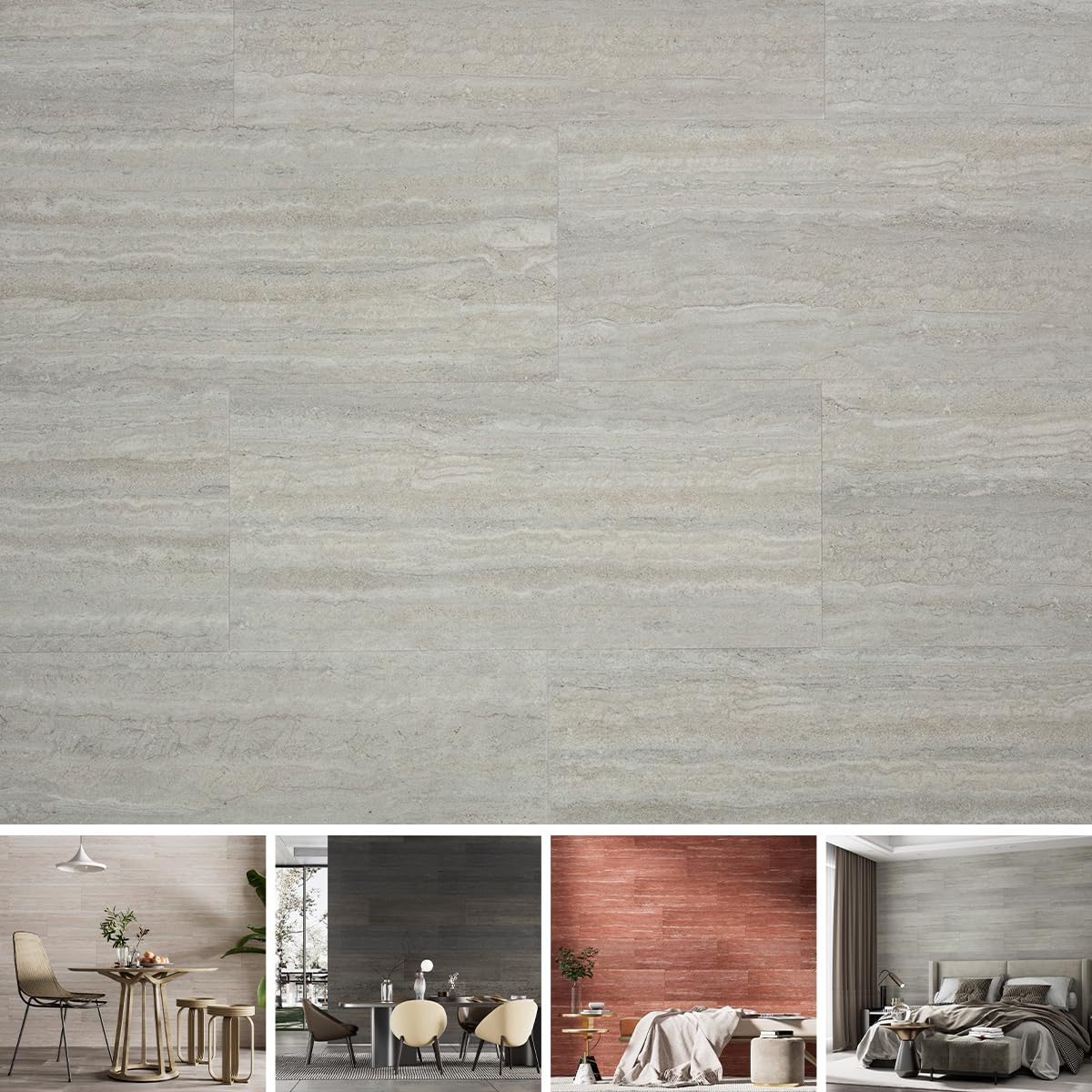 SINGULARWOOD 15pcs/26.46 sq ft Soft Stone Wall Tiles, Flexible Travertine Rock Panels for Interior and Exterior Walls-Cement Gray.