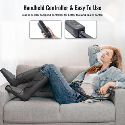 FIT KING Leg Massager for Circulation Air Compression Leg and Foot Massager to Relieve Pain Swelling Edema with Handheld Controller - 3 Intensities 2 Modes - Great Gift for Wife Mom and Friend