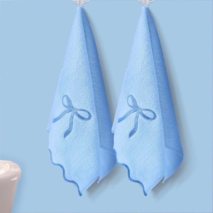 2 Pcs Blue Scalloped Hand Towels