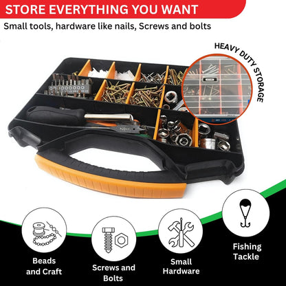 Andalus Tools Organizer Box, Small Parts Storage 18-Compartment Portable Hardware Organizer Removable Plastic Dividers for Screws, Nuts, Bolts, Nails – Orange (2 Pack, 12.75" x 10" x 1.75")