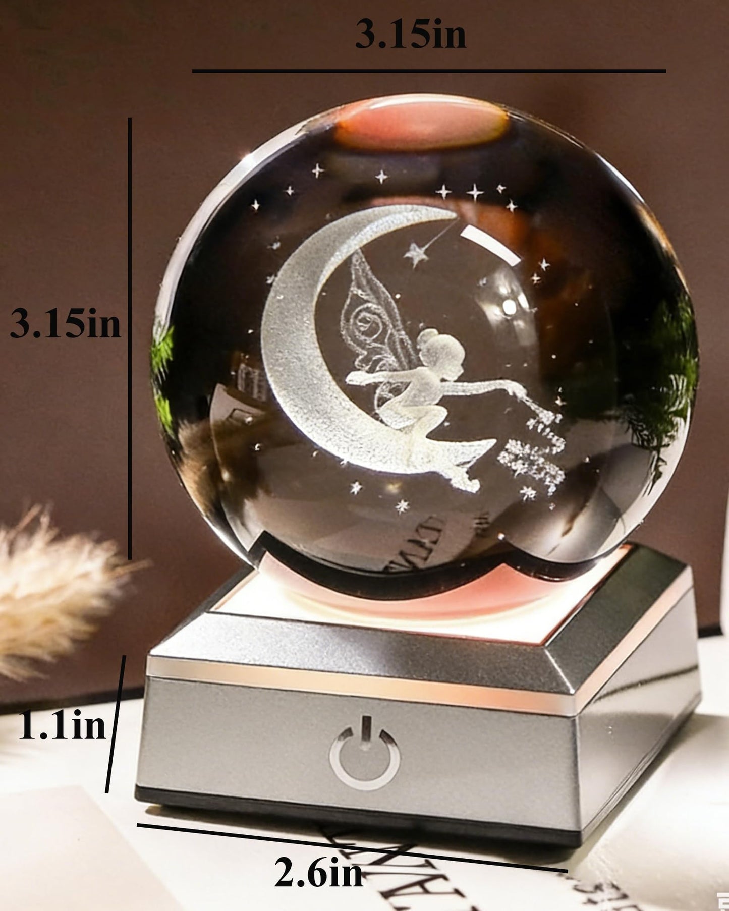 Crystal 3D Fairy 3.15in Glass Sphere Figurine Gifts for Women With LED Base