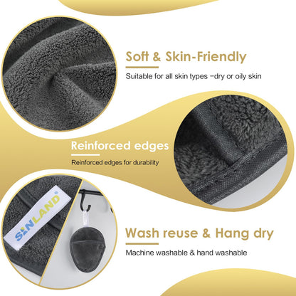 SINLAND 6 Pack Microfiber Makeup Remover Pads Reusable Makeup Eraser Washable Facial Cleansing Pads With Laundry Bag Dark Grey