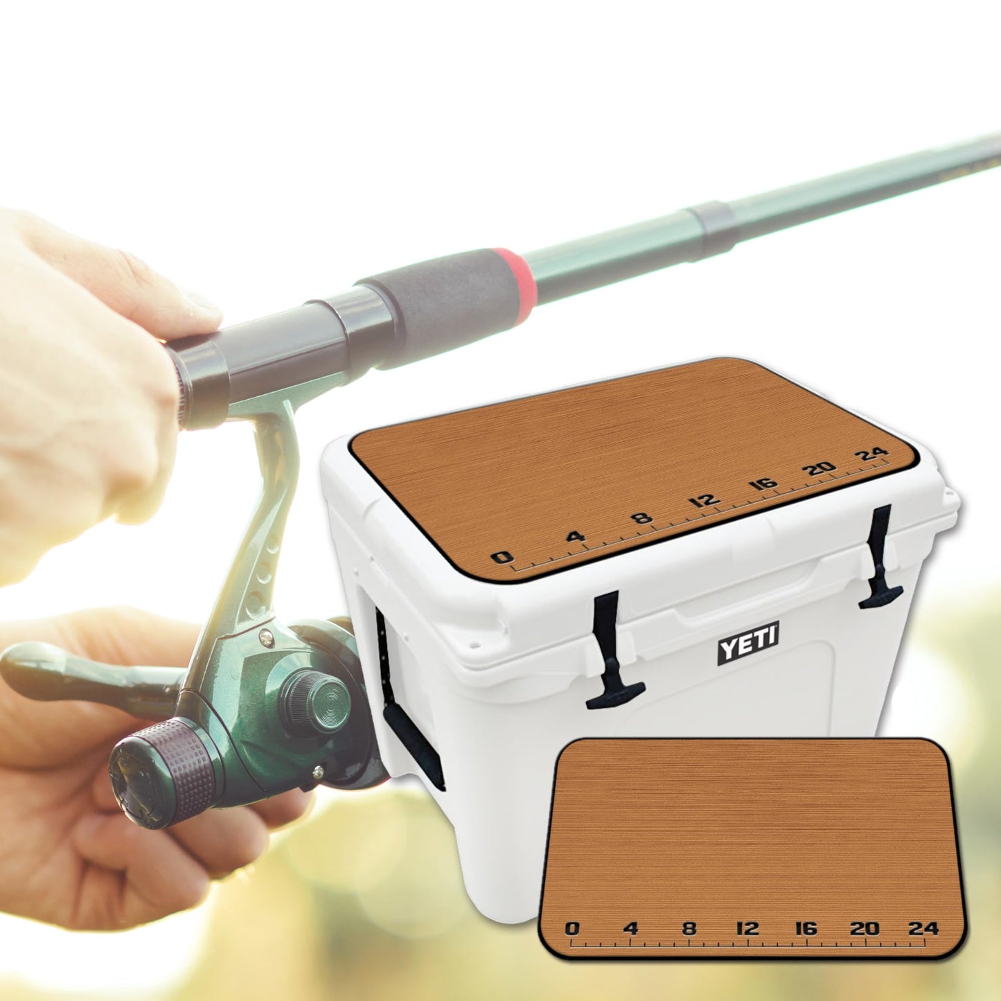 USATuff SeaDek EVA Mat Cooler Pad fits YETI 65 Tundra | Peel & Stick Application | Non Slip Comfort Accessories - 24" Fish Measuring Ruler (Mocha-Black)
