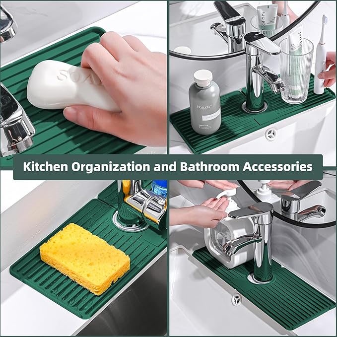 Faucet Mat for Kitchen Sink, Silicone Faucet Handle Drip Catcher Tray, Drying