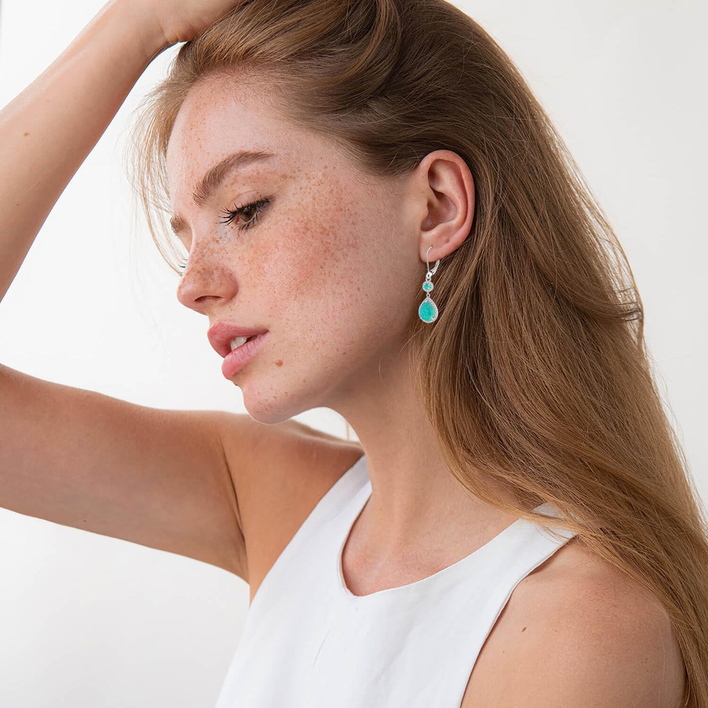 FYNSBLE Green Opal Earrings for Women Sterling Silver Dangle Drop Leverback Earrings Hypoallergenic Jewelry for Women