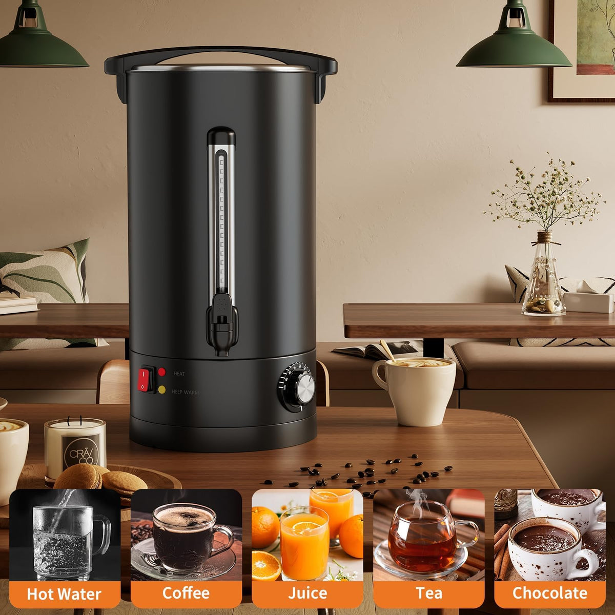 120 Cup Coffee Urn, 18L/4.8Gal Stainless Steel Hot Beverage Dispenser, Fast Brew Rapid Extraction, Auto Temperature Control Faucet, Commercial Hot Water Urn for Party Buffet Catering, Black