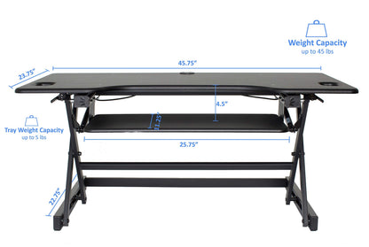 Rocelco 46" Large Height Adjustable Standing Desk Converter - Quick Sit Stand Up Triple Monitor Riser - Tall Gas Spring Assist Computer Workstation - Retractable Keyboard Tray - Black (R DADRB-46)
