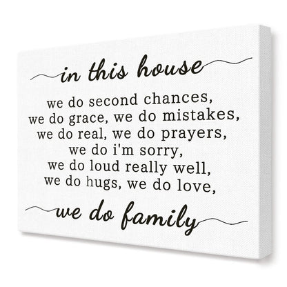 Family Quotes Canvas Wall Decor, We Do Family Sign Farmhouse Canvas Painting Wall Decor for Home Living Room 15x11 In