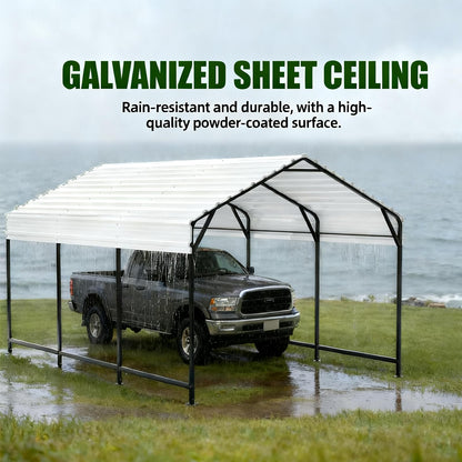 VOYSIGN Metal Carport Heavy Duty 10x15ft Outdoor Galvanized Steel Car Port, Vehicle Canopy Garage Shade, Multi-Use Shelter for Car, Boat, Tractors & Outdoor Storage