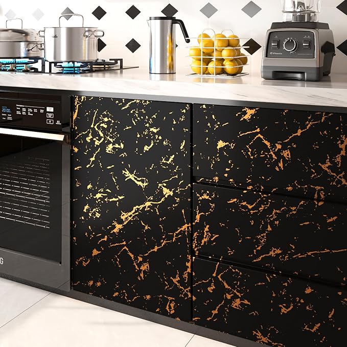 FunStick 24"x200" Modern Black and Gold Wallpaper Peel and Stick Wallpaper