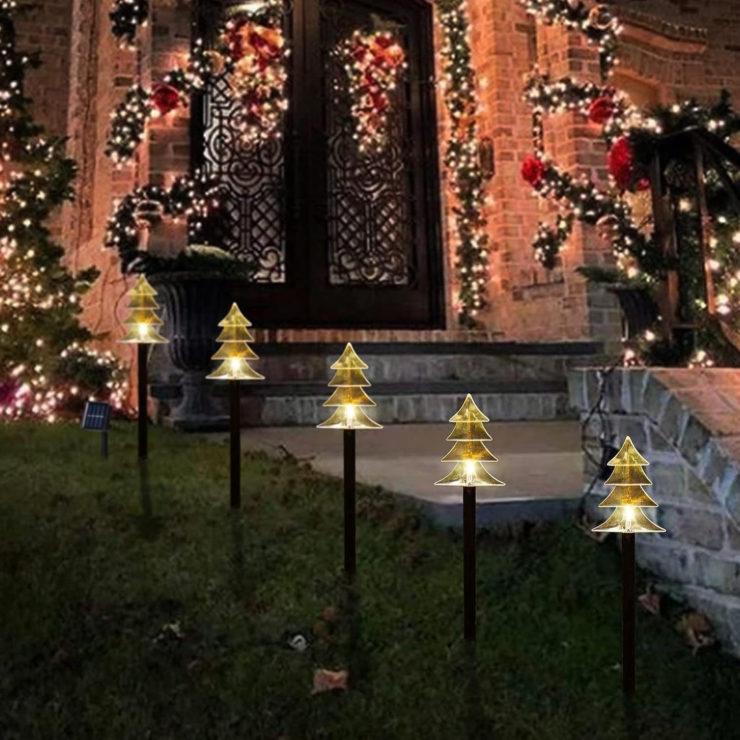 ILLUMINEW Outdoor Christmas Decorations, Solar Christmas Pathway Lights, Set of 5 Waterproof Landscape LED Lights for Yard Lawn Patio Walkway Decor