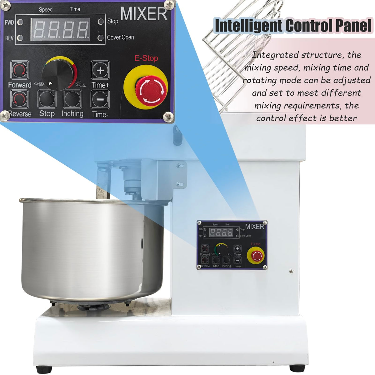 INTSUPERMA Commercial Dough Mixer Machine, 15 QT Electric Food Mixer, 153-268 RPM Adjustable Speed, Double Action, Double Speed,110V 1100W, 15 L Spiral Mixer for Schools Bakeries Restaurants Pizzerias