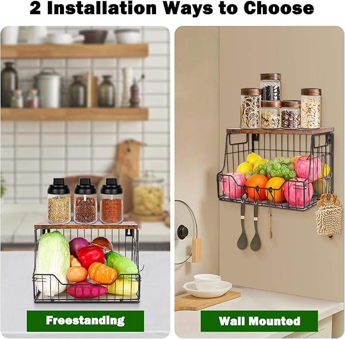Livabber Fruit Basket for Kitchen, Metal Fruit Vegetable Storage Bin