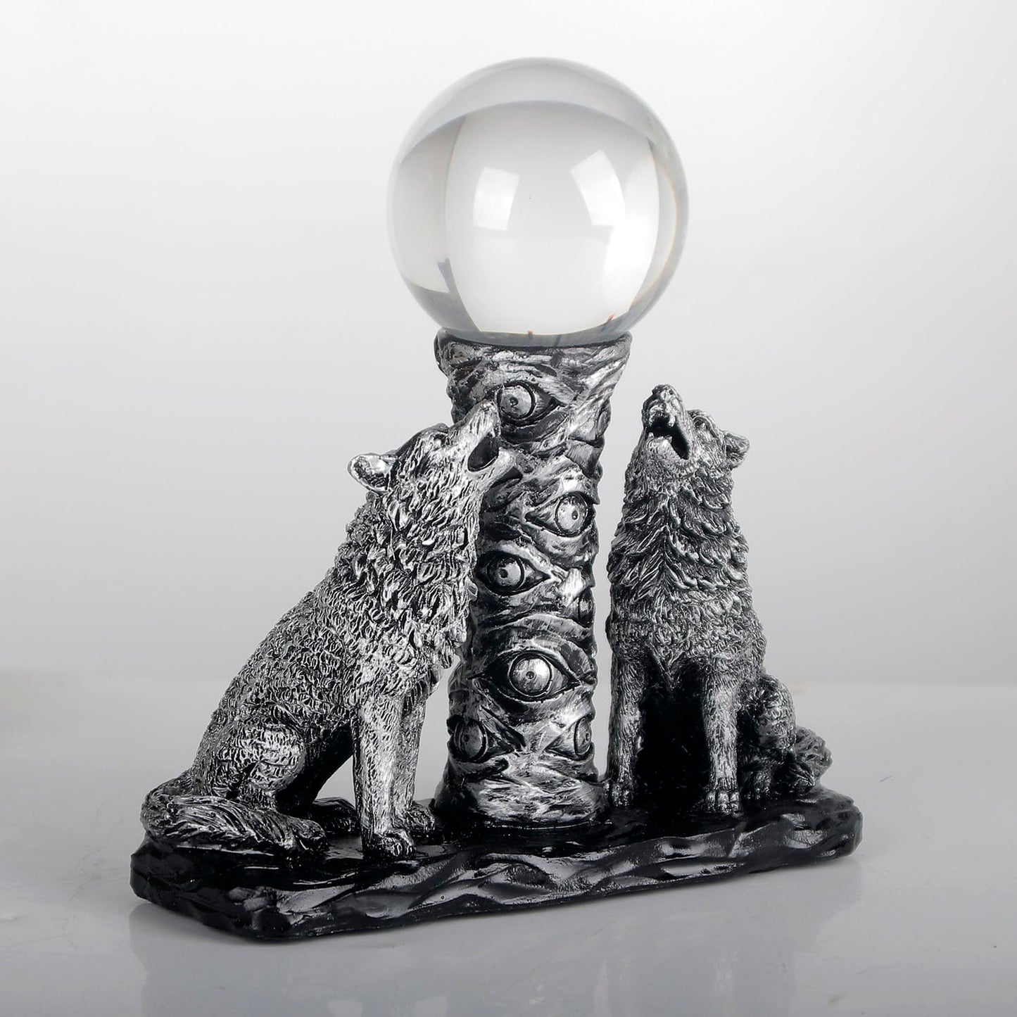 Wisifayardin Two Silver Wolves Figurine Howling Wolf Statue Display Ball Stand Sphere Base Holder for Crystal Ball Glass Ball Pedestal Crystal Sphere Holder
