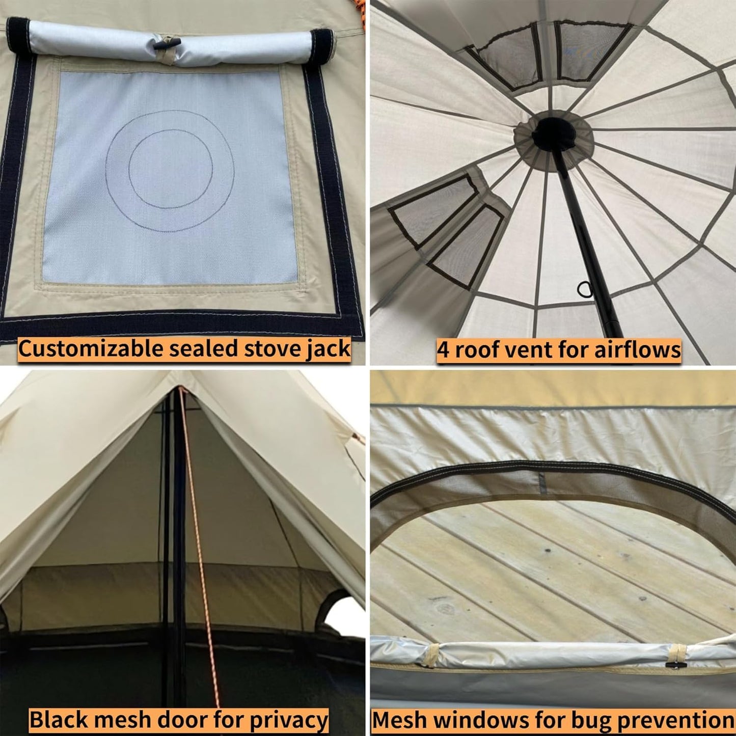 DANCHEL OUTDOOR B2 Portable Yurt with Sun Shelter for All Year Living, 4 Season Bell Tent 4 Person Family Camping Glamping Party 300D Oxford Khaki,4m/13ft