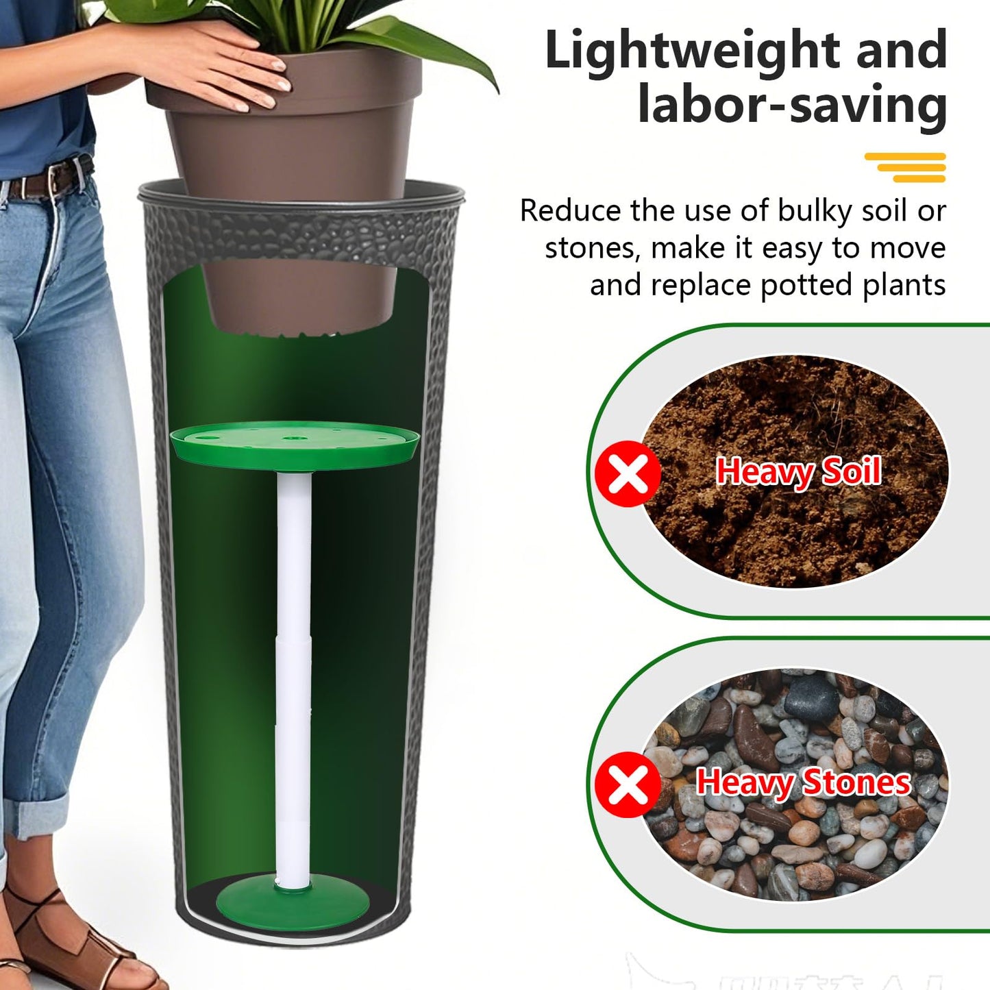 pocezo Adjustable Height Planter Inserts for Large Pots, Portable Planter Filler Plant with 11-17" Rise , 6" Base, 8" or 10" Top (Black, shorts)