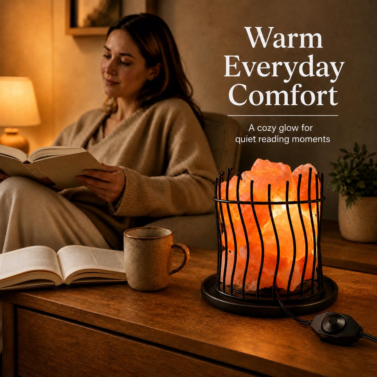 LOOPUPU Himalayan Salt Lamp 5in Plug-in Natural Pink Salt Rock Night Light Dimmer Switch 2 Bulbs Included Bedroom Desk Decor (Curved Wire Basket)