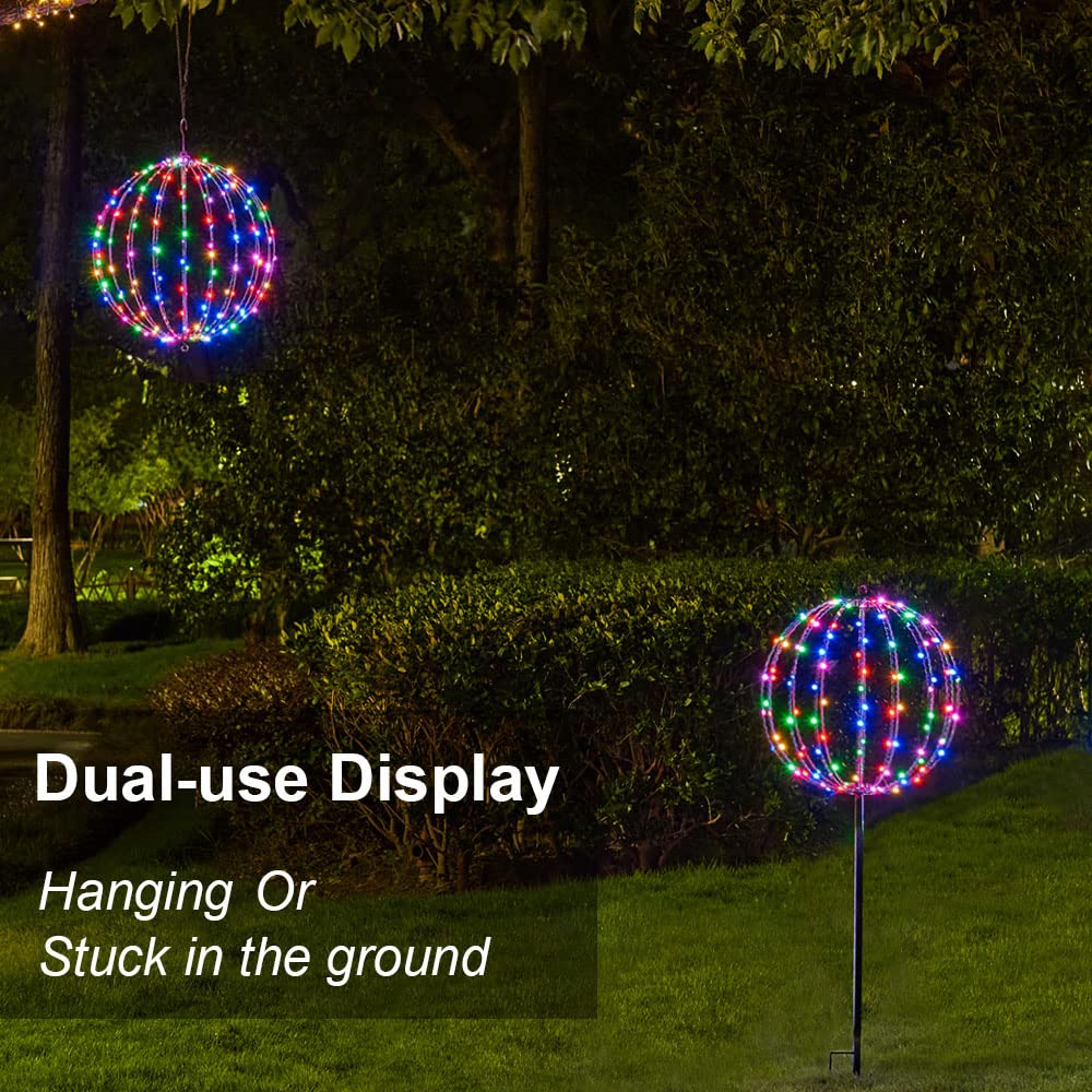Lightshare 10IN 48LED Light Ball Yard Decoration Pathway Lights Sphere Light with Fold Flat Metal Frame Indoor Outdoor Waterproof Garden Lights, Plug in