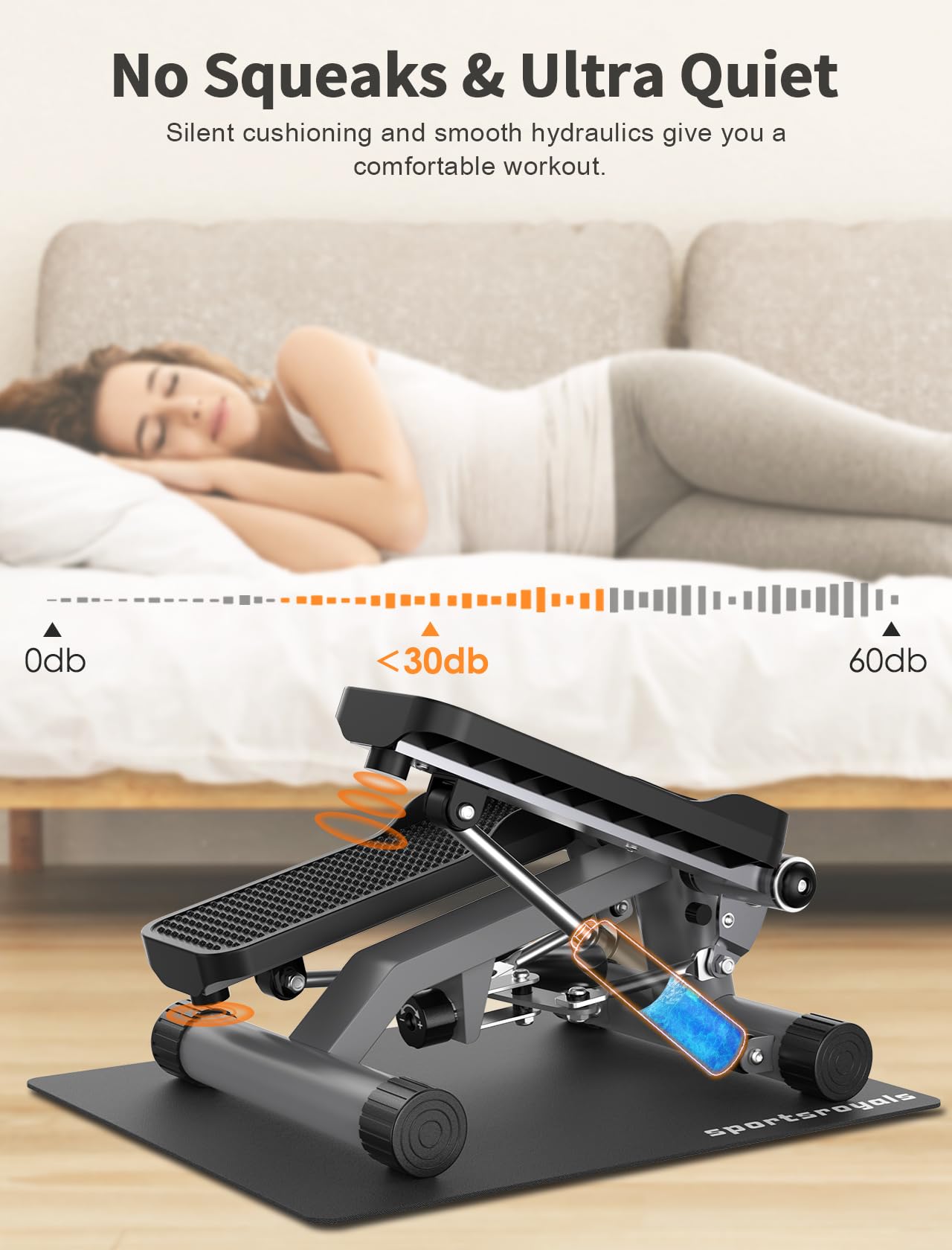 Sportsroyals Stair Stepper for Exercise with Mat, Mini Steppers with Resistance Band, Hydraulic Fitness Stepper Exercise Home Workout Equipment for Full Body Workout, 330lbs Weight Capacity