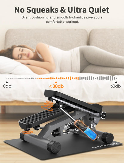 Sportsroyals Stair Stepper for Exercise with Mat, Mini Steppers with Resistance Band, Hydraulic Fitness Stepper Exercise Home Workout Equipment for Full Body Workout, 330lbs Weight Capacity