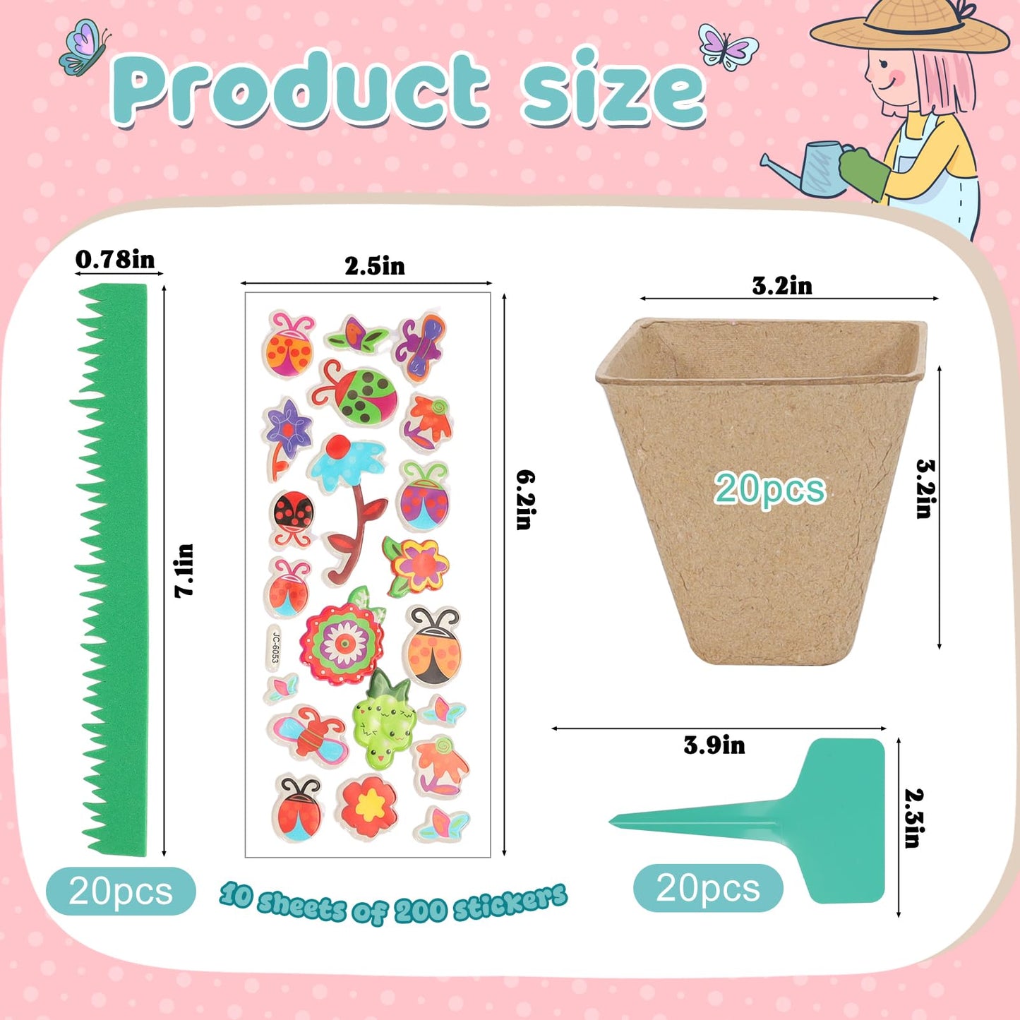 NNG 20 Set Garden Paper Pot Craft Kit,20Pcs Square Paper Mache Pots Peat Plant Pots with 200pcs Adhesive Foam Stickers & 20Pcs Pots Labels,Flower Plant Spring Craft for DIY Flower Planting