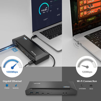 WAVLINK Universal USB C Laptop Docking Station Dual Monitors 5K/4K@60Hz with 65W Host Charging for Thunderbolt 4/3, USB-C Windows, Mac M1-M5/Macbook Neo, Chrome (2HDMI+2DP), 6USB 3.0, 1Gbps Ethernet