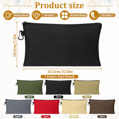 IANFAN 10 Pack Canvas Tool Bag Pouches, Heavy Duty Zipper Pouch Utility Pouches Multipurpose Canvas Tote Pouch Organizer for Storage Items Portable Supplies(12" x 7")