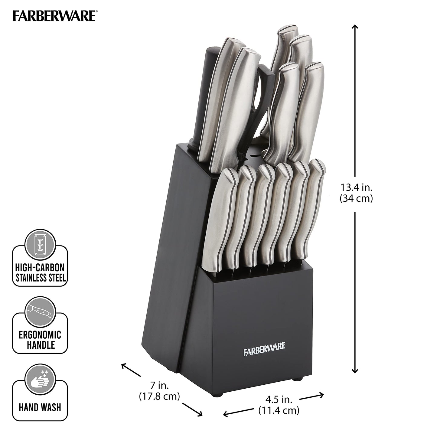 Farberware Juego de cuchillos de acero Inoxidable con sello bloque de 15 piezas