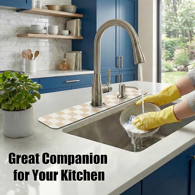 Customizable Kitchen Sink Faucet Mat: 24" Lx4 W Checkered Bathroom Counter