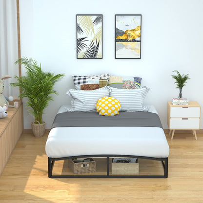 Amazon Basics Metal Platform Bed Frame with Wooden Slats, Sturdy Mattress Support, 10 Inches High, Under-Bed Storage, Full, Black