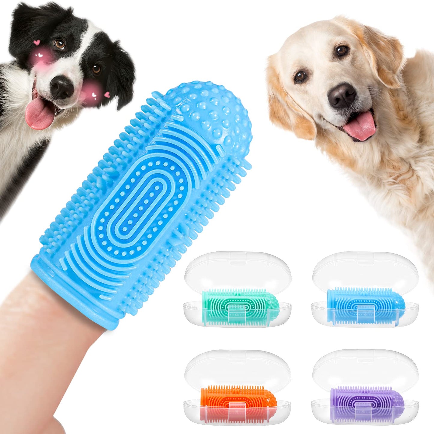 YUEYUEJIA Dog Toothbrush Finger Toothbrush Dogs Tooth Brushing Kit 4Pack Dogs Finger Toothbrushes for Dog Teeth Cleaning& Dental Care Doges Tooth Brush Pet Toothbrush