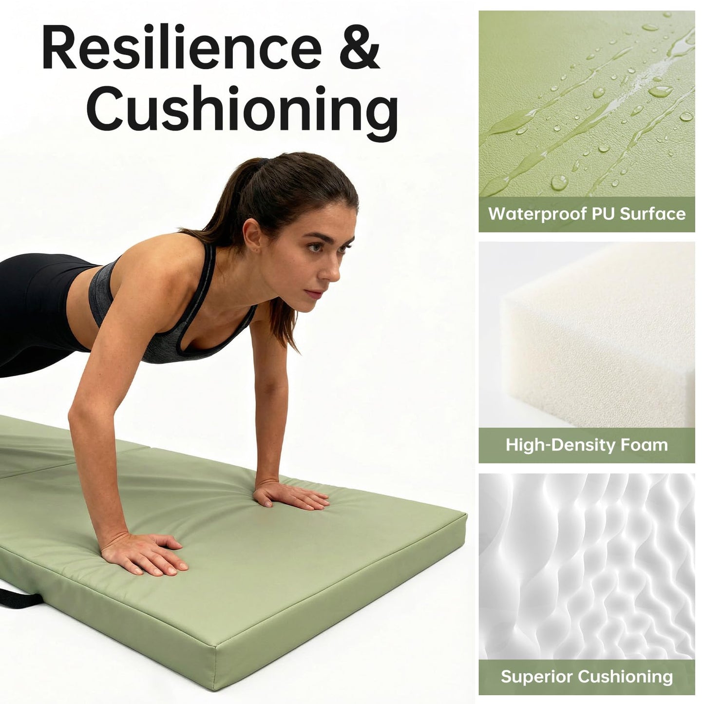 SEHAUSEU Foldable Yoga Mat, 2 Inches Extra Thick Non-Slip Design Fitness Mats,Better cushioning and shock-absorbing Multi-Purpose Exercise Pilates Mat for Home Studio-72 x 24 x 2" Green