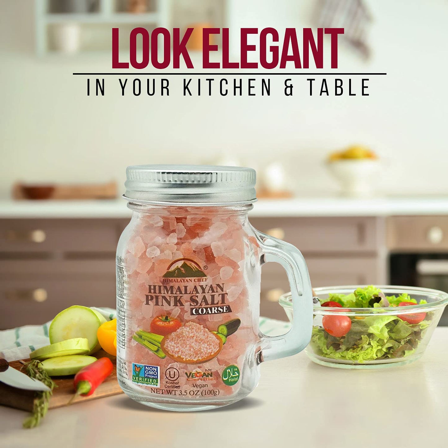 Himalayan Chef Pink CoarseMason Jar s, Coarse Salt (Small Mason Jar), 3.5 Ounce