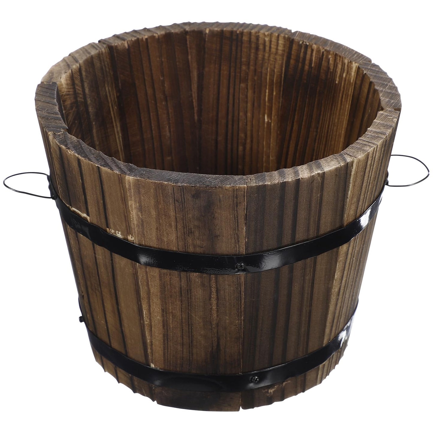 Healeved Wooden Round Barrel Planter Flower Pot for Succulents with Permeable Bottom 7.08X7.08X5.9 Inches Indoor Outdoor Home Office Garden D Cor