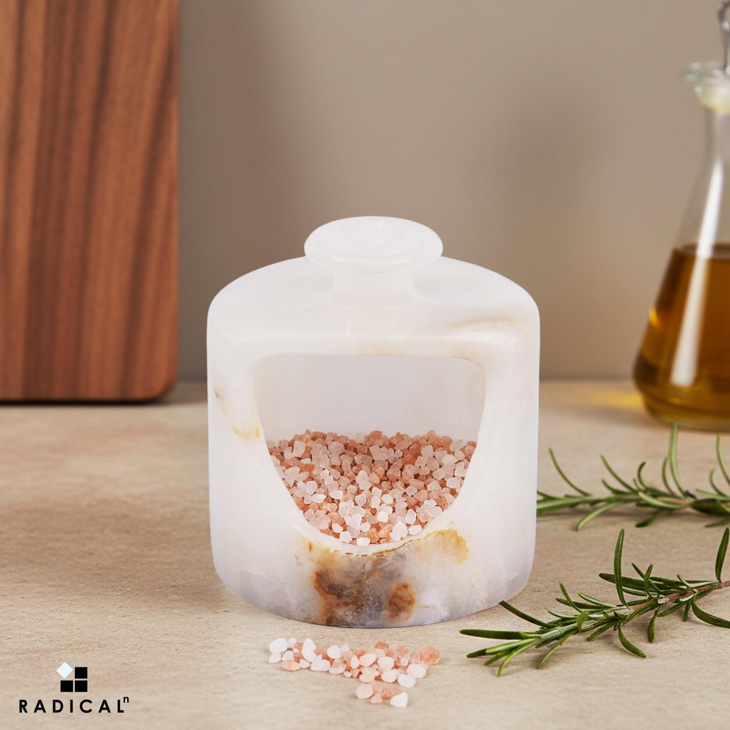 Radicaln Marble Salt Cellar 4.5" Inches White Onyx Handmade Salt & Spices Storage Container For Kitchen Countertop, Ideal Pig Salt Box, Salt Bowl & Spice Jar for Table Decor