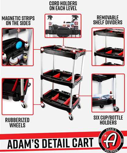 Adam's Polishes Standard Detailing Cart, Custom Mobile Rolling Utility Detailing Tool Cart Organizer for Garage DIY Home Projects, Extra Storage for Mechanics & Detailers During Repairs Car Wash/Wax