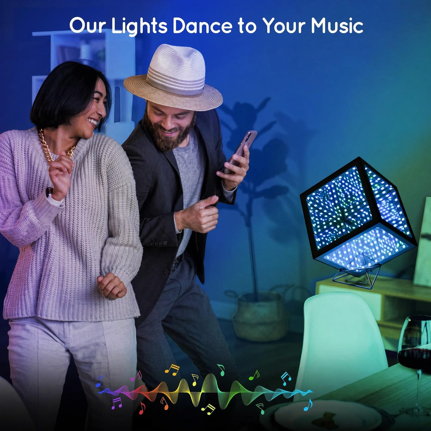 Heepulor Infinity Mirror Hyper Cube Table Lamp, Desk Art Night Light, Color-Changing Music-Sync APP-Controlled Ambient Light for Gaming, Party, Home, Gift (10 Inches)