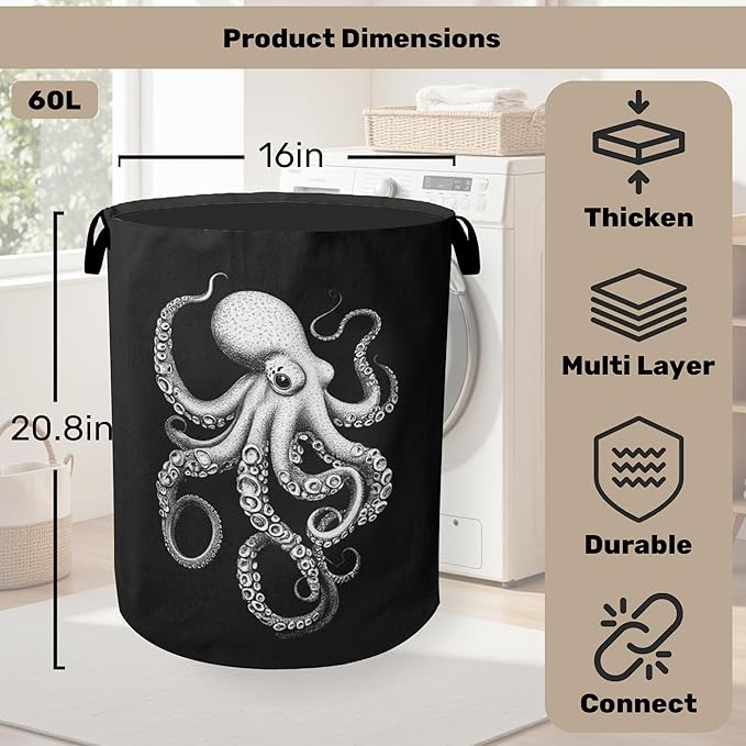 Black Octopus Laundry Basket