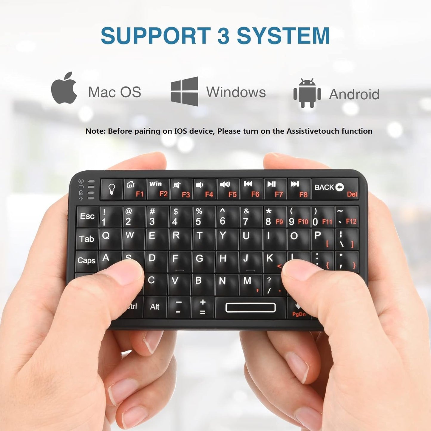 Rii Mini Bluetooth Keyboard,Portable Wireless Rechargeable Keyboard with Backlit,for Smart TV/Android TV Box/Smartphone/HTPC/IPTV/VR Glasses Black(Upgrade-TypeC)