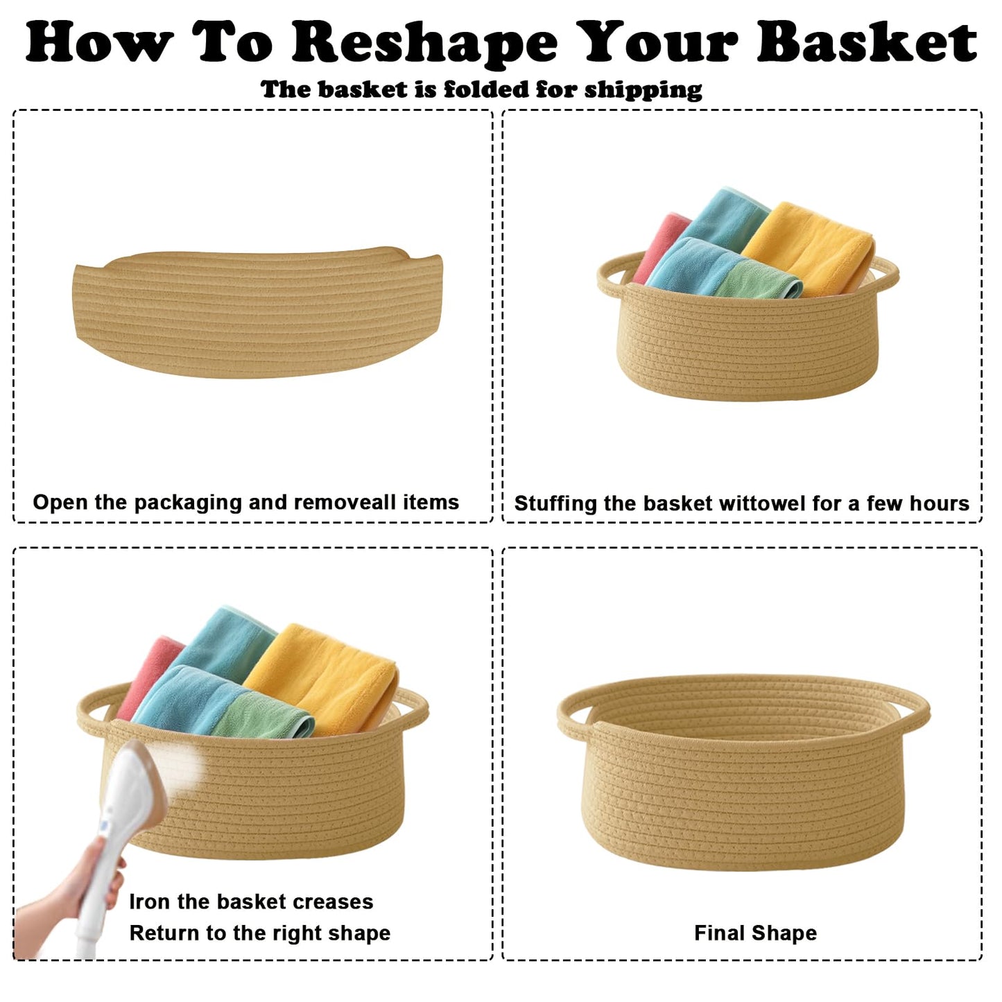 HZFTJOY 2 Pack Small Woven Rope Basket-Empty Gifts Basket with Bag and Ribbons,Cute Handle Organizer Box for Birthday/Baby Shower, Toy Storage, Nursery Organizing & Shelf Decor(White)