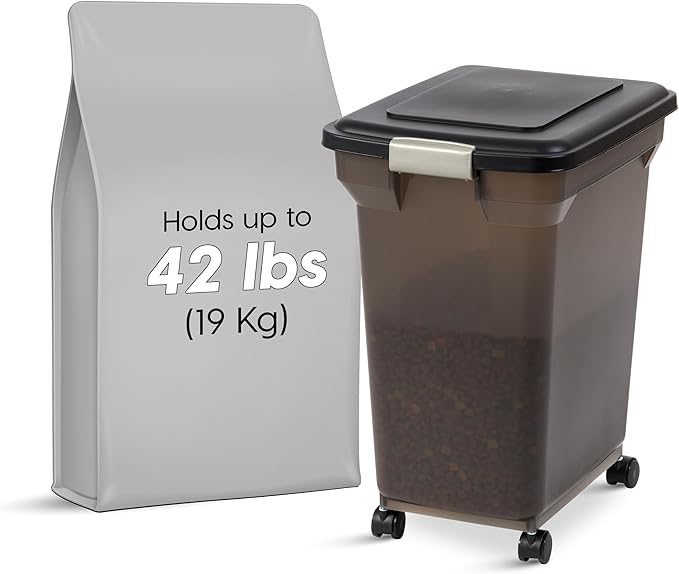IRIS USA Airtight Dog Food Storage Container, WeatherPro, Removable Wheels
