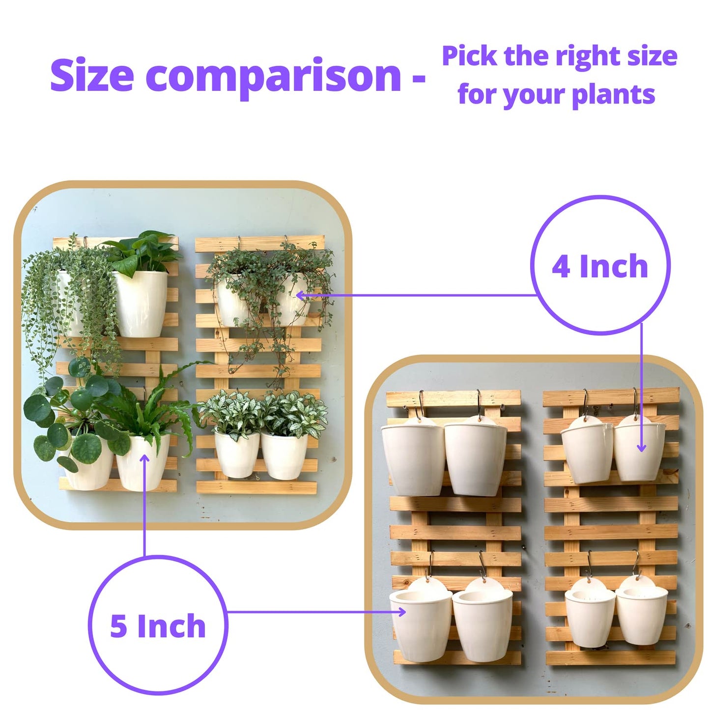LaLaGreen Wall Mounted Planters for Indoor Plants - 10 Pack, 5 Inch Self Watering Plastic Pot, Living Hanging Eco Wall Planter System, Trendy Live Wall Garden for Herb, White