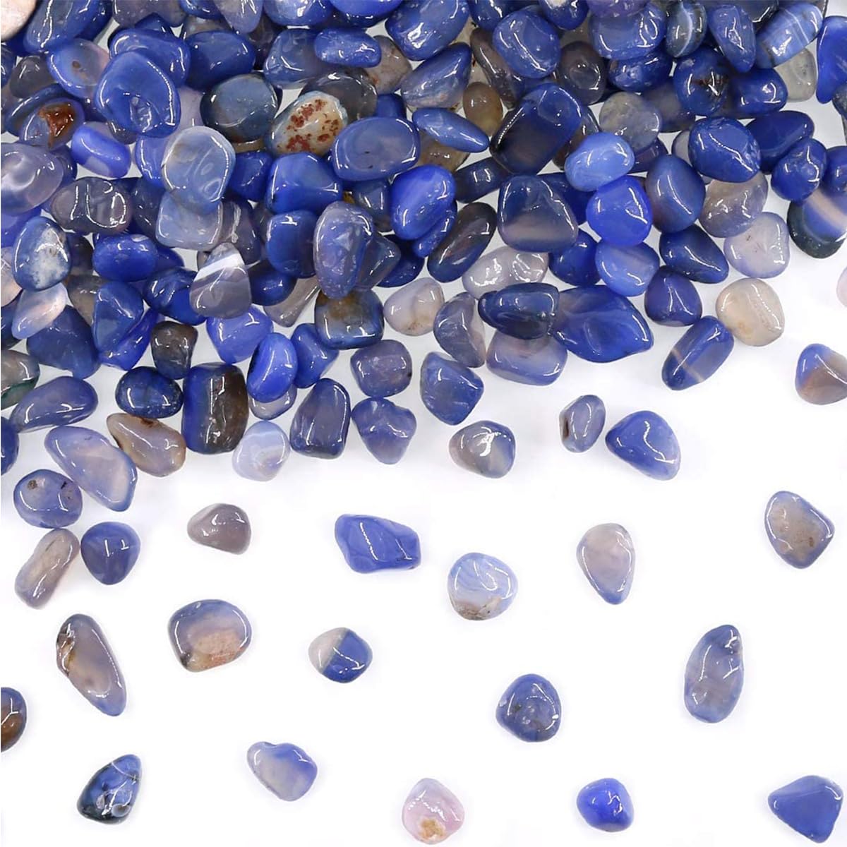 WAYBER Natural Blue Agate Pebbles, 1 Lb/460g Decorative Rocks Non-Toxic Crystal Stone Irregular Quartz Gemstone Crushed Pieces Tumbled Stone Chips for Jewelry Making/Home Decoration