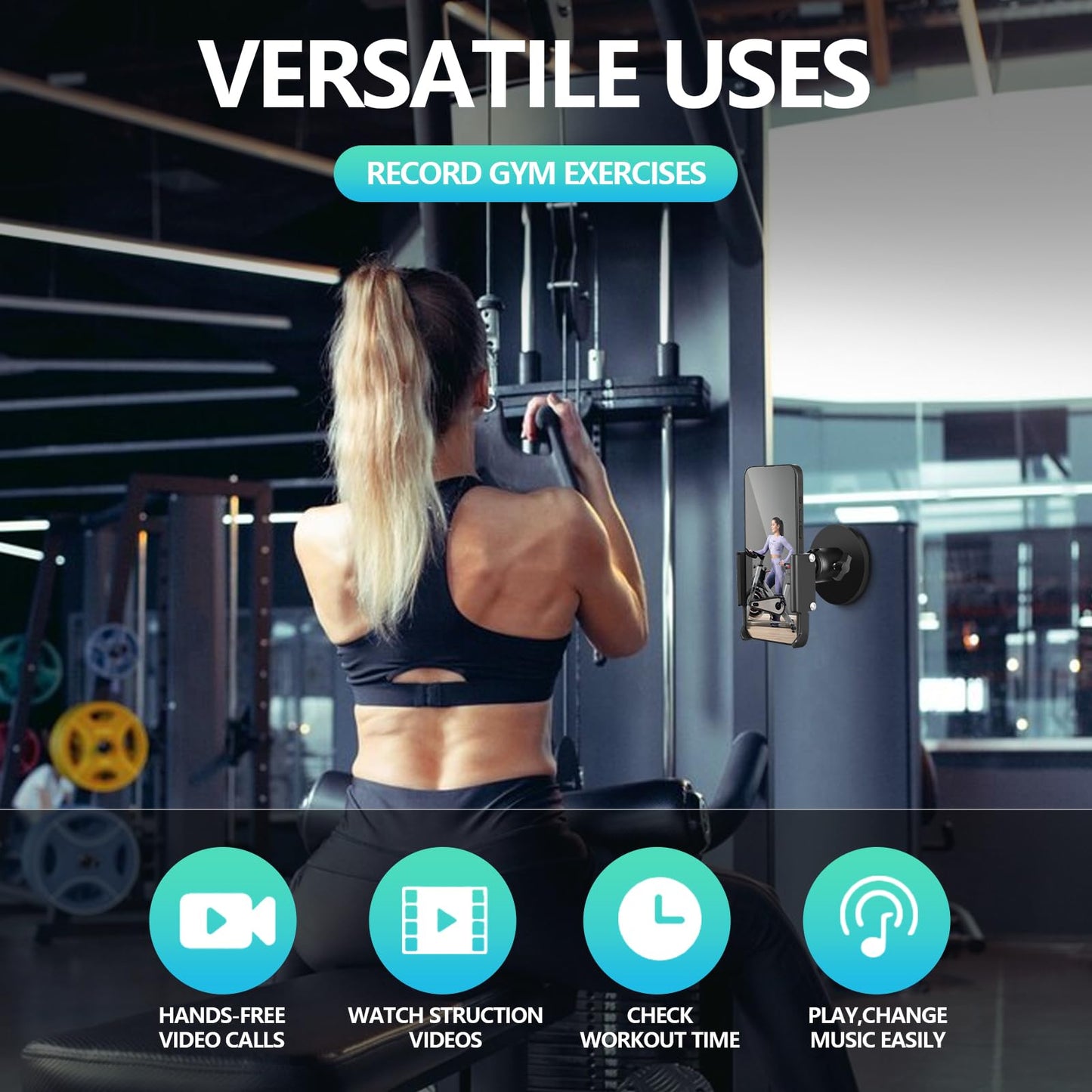Vinkqiado Gym Magnetic Phone Holder, All Metal Magnet Base Phone Mount for Gym Equipment, Tractor, Refrigerator, Forklift, or Any Ferrous Metal Surface, Compatible with All Smartphones (Large Base)